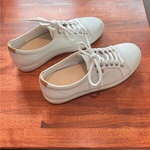 Ecco White Leather Sneakers with Tan Heel Tab